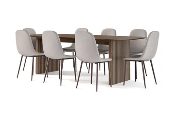 Richeto Matbord Rökt Ek 240 cm valnöt +  8 st Nibe stol grå med valnöt ben - Brun/Grå - Products - Möbler - Bord & matgrupp - Matgrupp