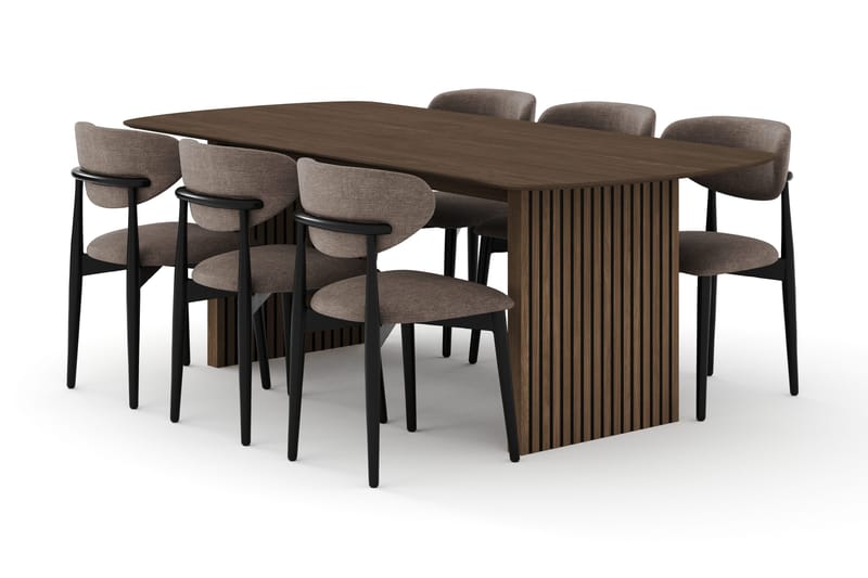 Richeto Matgrupp 210 cm Rökt ek med 6 Molly Matstolar - Rökt ek/Svart/Greige - Products - Möbler - Bord & matgrupp - Matgrupp