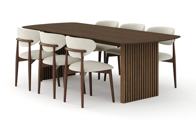 Richeto Matgrupp 240 cm Rökt ek med 6 Molly Matstolar, Rökt ek/Beige
