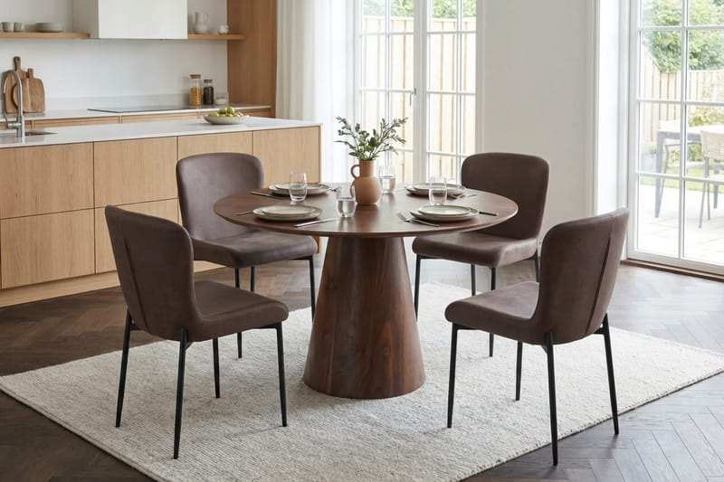 Siena Matgrupp runt 110 cm Valnöt med 4 Elsie Matstolar - Valnöt/Brun - Products - Möbler - Bord & matgrupp - Matgrupp