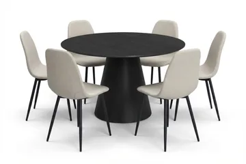Siena Matgrupp runt 130 cm Svart med 6 Nibe Matstolar - Svart - Products - Möbler - Bord & matgrupp - Matgrupp