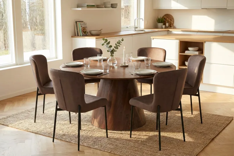 Siena Matgrupp runt 150 cm Valnöt med 6 Elsie Matstolar - Valnöt/Brun - Products - Möbler - Bord & matgrupp - Matgrupp