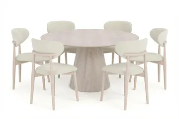 Siena Matgrupp runt 150 cm Vitlaserad med 6 Molly Matstolar