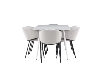 Silar Matgrupp 180 cm Rektangulär med 6 Evelina stolar - Vit/Grå - Products - Möbler - Bord & matgrupp - Matgrupp