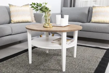 Mantorp Soffbord 80 cm Runt med Förvaring Hylla - Massiv Ek/Vit - Products - Möbler - Bord & matgrupp - Soffbord - Soffbord med förvaring