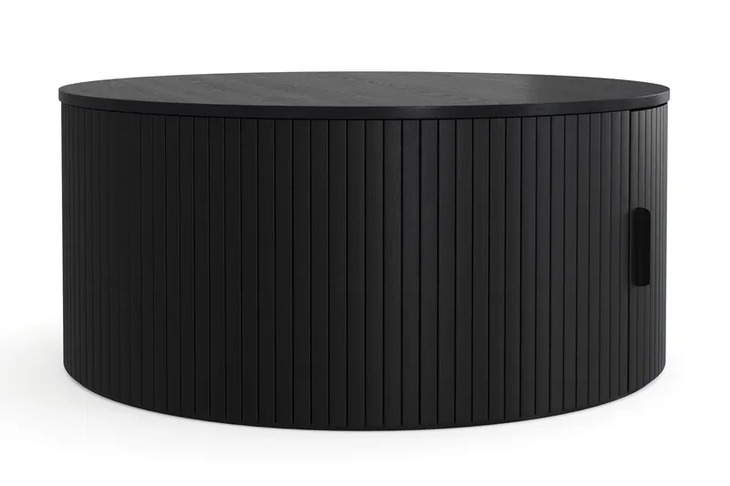 Noira Runt Soffbord 80 cm med Förvaring Ribbad, Svart / Trä