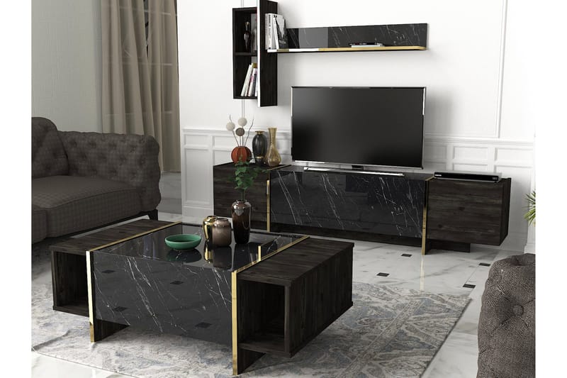 Riello Soffbord 104 cm med Förvaring Hyllor + Lucka - Svart/Guld - Products - Möbler - Bord & matgrupp - Soffbord - Soffbord med förvaring
