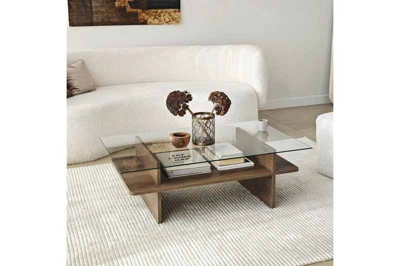 Soffbord Rubby Rektangel Valnöt / Transparent - Valnöt / Transparent - Products - Möbler - Bord & matgrupp - Soffbord