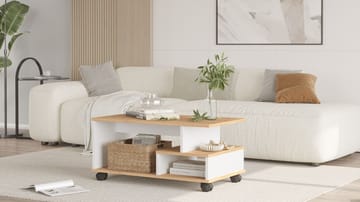 Solven Soffbord 90x42,5x51 cm - Ek och vitt - Products - Möbler - Bord & matgrupp - Soffbord - Soffbord med hjul