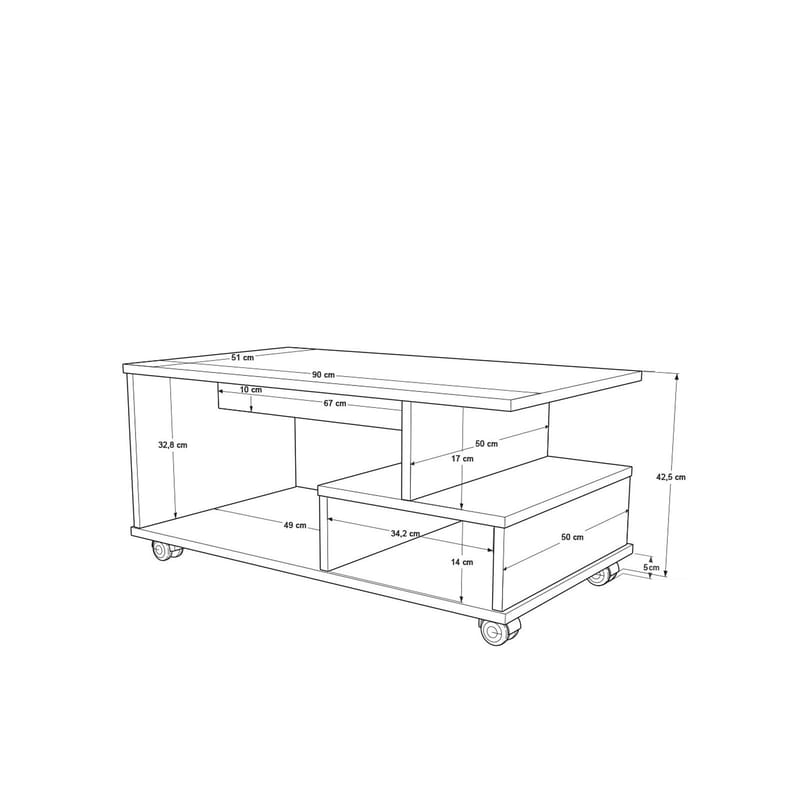 Solven Soffbord 90x42,5x51 cm - Ek och vitt - Products - Möbler - Bord & matgrupp - Soffbord - Soffbord med hjul