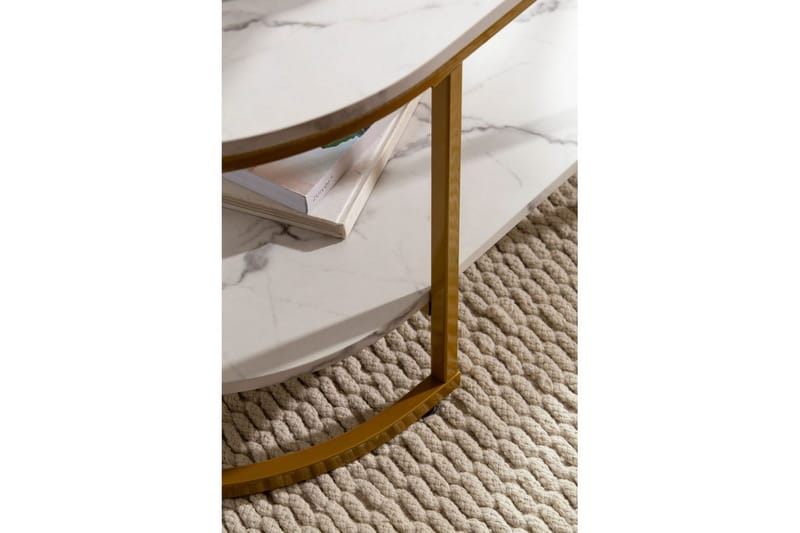 Soffbord Wohnling marmorutseende ovalt 100 cm med förvaringshylla, Bauhaus-stil Marmor Vit - Marmor Vit - Products - Möbler - Bord & matgrupp - Soffbord