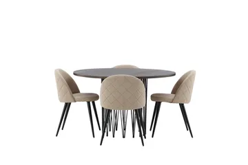 Stone Matgrupp 120 cm Rund med 4 Velvet stolar - Beige - Products - Möbler - Bord & matgrupp - Matgrupp