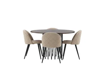 Stone Matgrupp 120 cm Rund med 4 Velvet stolar - Beige - Products - Möbler - Bord & matgrupp - Matgrupp