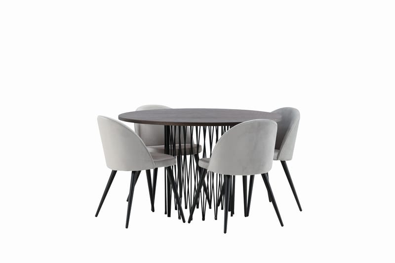 Stone Matgrupp 120 cm Rund med 4 Velvet stolar - Grå - Products - Möbler - Bord & matgrupp - Matgrupp