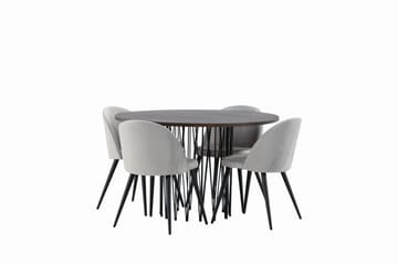 Stone Matgrupp 120 cm Rund med 4 Velvet stolar - Grå - Products - Möbler - Bord & matgrupp - Matgrupp