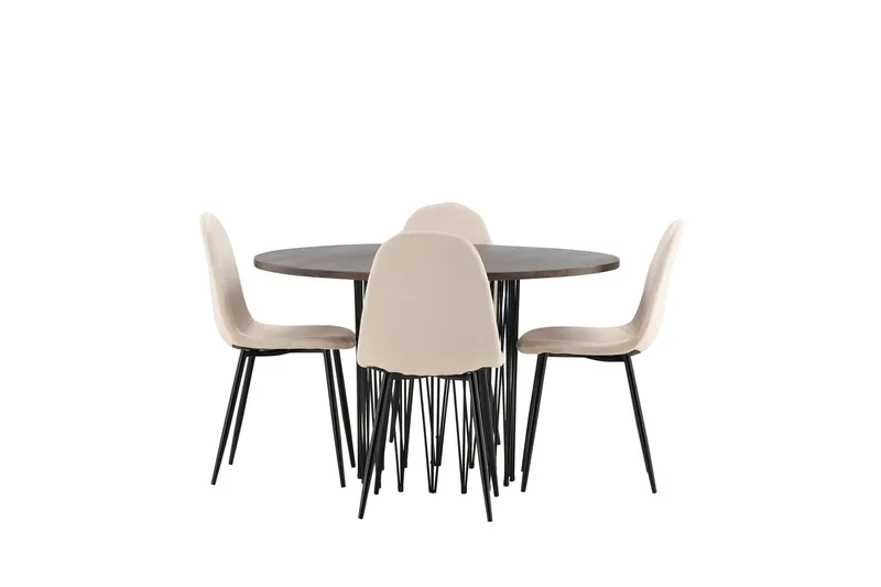 Stone Matgrupp 120 cm Rund med 4 Polar stolar, Beige