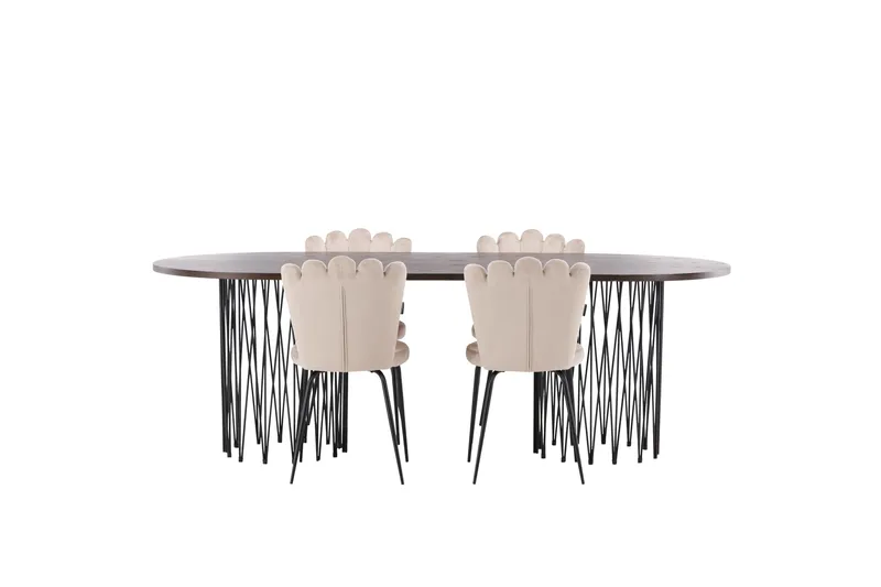 Stone Matgrupp 220 cm Oval med 4 Limhamn stolar, Beige