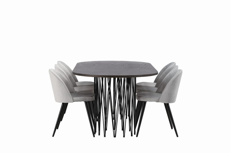 Stone Matgrupp 220 cm Rektangulär med 6 Velvet stolar - Grå - Products - Möbler - Bord & matgrupp - Matgrupp