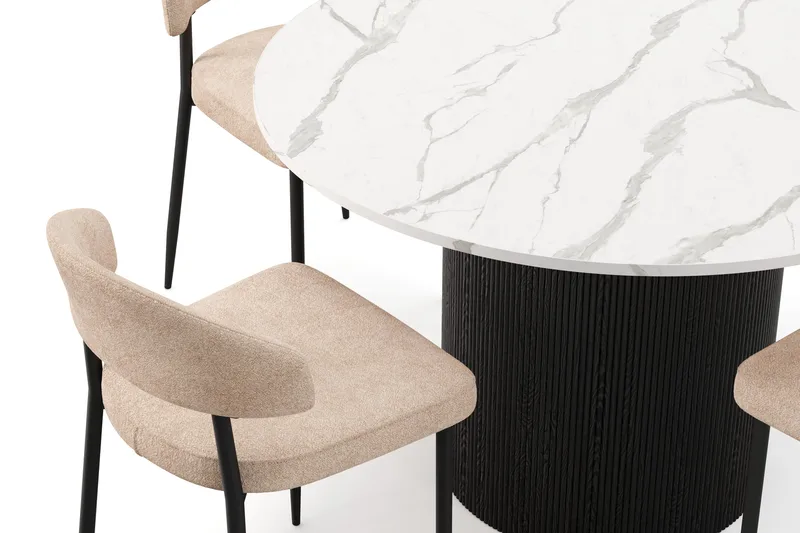 Uppveda Matbord 120 cm Rund med 4 st Jairam Matstolar - Svart/Vit - Products - Möbler - Bord & matgrupp - Matgrupp