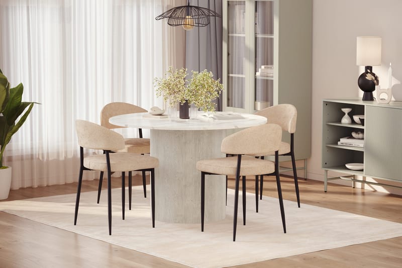 Uppveda Matbord 120 cm Rund med 4 st Jairam Matstolar - Vit - Products - Möbler - Bord & matgrupp - Matgrupp