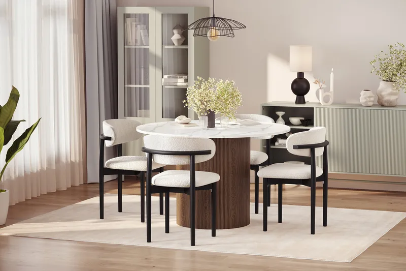 Uppveda Matbord 120 cm Rund med 4 st Jaiveer Matstolar - Brun - Products - Möbler - Bord & matgrupp - Matgrupp