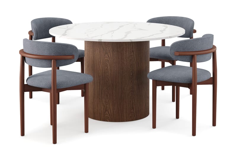 Uppveda Matbord 120 cm Rund med 4 st Jaiveer Matstolar, Brun