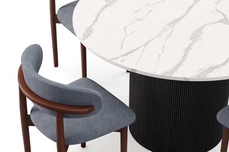 Uppveda Matbord 120 cm Rund med 4 st Jaiveer Matstolar - Svart/Vit - Products - Möbler - Bord & matgrupp - Matgrupp