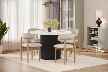 Uppveda Matbord 120 cm Rund med 4 st Jaiveer Matstolar - Svart/Vit - Products - Möbler - Bord & matgrupp - Matgrupp