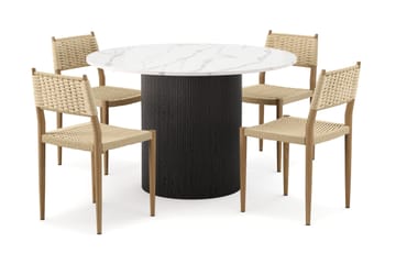 Uppveda Matbord 120 cm Rund med 4 st Jamna Matstolar - Svart/Vit - Products - Möbler - Bord & matgrupp - Matgrupp