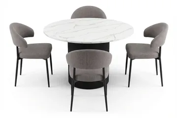 Uppveda Matbord 120 cm Runt Svart med 4 Sawako Greige Stolar - Svart/Vit/Greige - Products - Möbler - Bord & matgrupp - Matgrupp