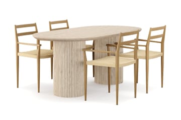 Uppveda Matbord Travetin utseende med 4 st Jamna Karmstolar - Beige - Products - Möbler - Bord & matgrupp - Matgrupp