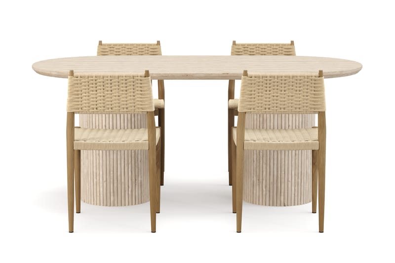 Uppveda Matbord Travetin utseende med 4 st Jamna Matstolar - Beige - Products - Möbler - Bord & matgrupp - Matgrupp