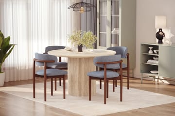 Uppveda Runt Matbord 120cm Travetin utseende med 4 st Jaiveer Matstolar - Beige - Products - Möbler - Bord & matgrupp - Matgrupp
