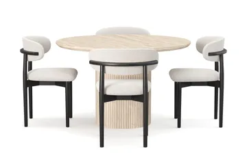 Uppveda Runt Matbord 120cm Travetin utseende med 4 st Jaiveer Matstolar - Beige - Products - Möbler - Bord & matgrupp - Matgrupp
