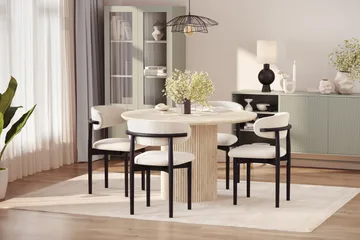 Uppveda Runt Matbord 120cm Travetin utseende med 4 st Jaiveer Matstolar - Beige - Products - Möbler - Bord & matgrupp - Matgrupp