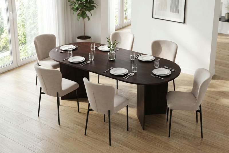 Vera Matgrupp rektangulärt 220 cm Rökt Ek med 6 Elsie Matstolar - Rökt ek/Beige - Products - Möbler - Bord & matgrupp - Matgrupp