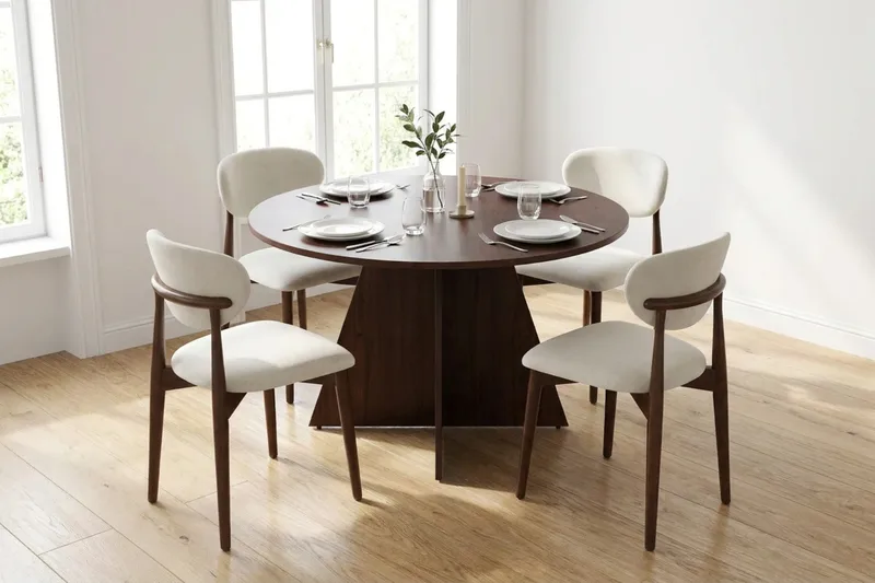 Vera Matgrupp runt 110 cm Valn öt med 4 Molly Matstolar - Valnöt - Products - Möbler - Bord & matgrupp - Matgrupp