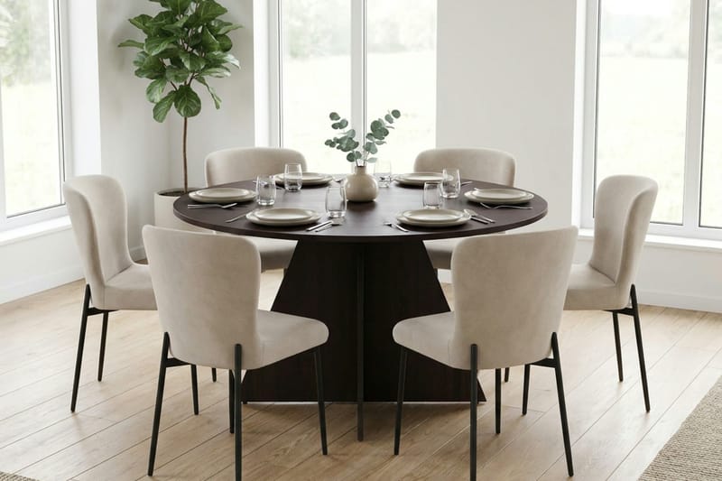 Vera Matgrupp runt 130 cm Rökt Ek med 6 Elsie Matstolar - Rökt ek/Beige - Products - Möbler - Bord & matgrupp - Matgrupp