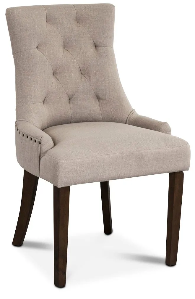 Victoria matgrupp inklusive 6 st Tuva matstolar i beige tyg, Vit/brun med beige stolar