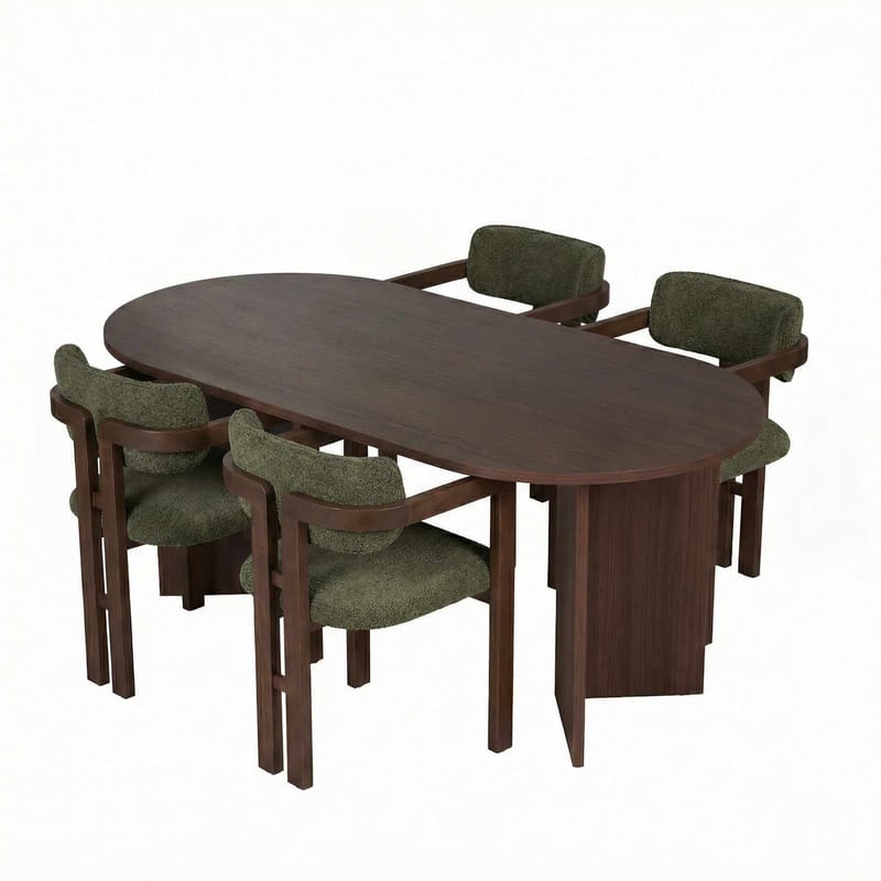 Vintar Matbord- och stolset 180x75x90 cm 5 delar, Milano Walnut, Dark Walnut, Green