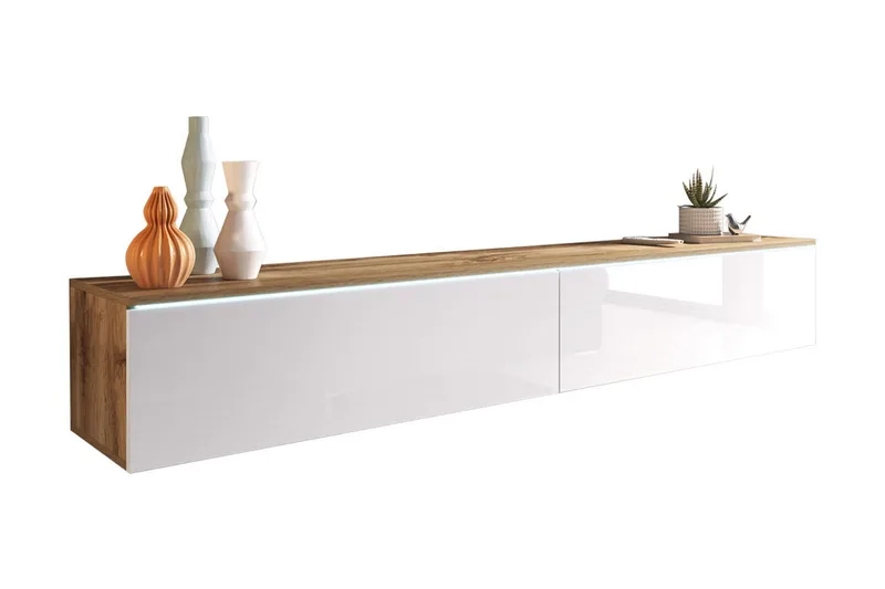 Cuguen TV-bänk 180 cm LED-belysning, Trä/Natur|Vit|Vit LED