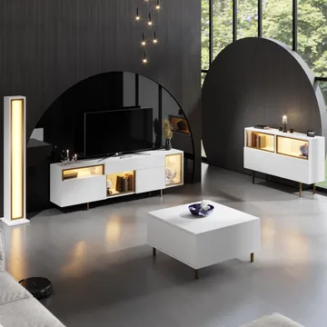 Denvar TV-bänk 180x55x32 cm - vit och guld - Products - Möbler - TV- & Mediamöbler - TV bänk & mediabänk