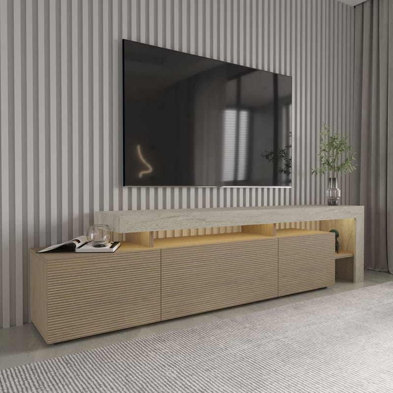 Jurukovo TV-bänk 192x53x37 cm - Travertin, varm ek - Products - Möbler - TV- & Mediamöbler - TV bänk & mediabänk