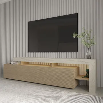 Jurukovo TV-bänk 192x53x37 cm - Travertin, varm ek - Products - Möbler - TV- & Mediamöbler - TV bänk & mediabänk