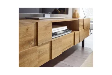 Lowboard Wohnling Ekfanerad med 2 dörrar Låda Metallben Lantlig stil - Products - Möbler - TV- & Mediamöbler - TV-skåp