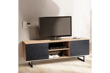 Lowboard Wohnling modernt spånskiva, 2 dörrar, förvaringsbrickor, metallben, modern stil Ek, Svart - Ek, Svart - Products - Möbler - TV- & Mediamöbler - TV-skåp