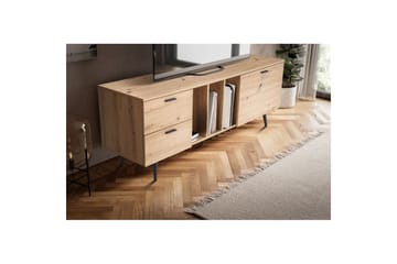 Lowboard Wohnling modernt spånskiva, 2 lådor, 1 dörr, förvaringsbrickor, metallben, modern stil Svart, Ek - Svart, Ek - Products - Möbler - TV- & Mediamöbler - TV bänk & mediabänk