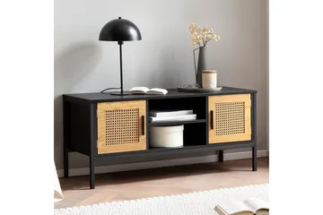 Lowboard Wohnling spånskiva folierad med 2 skjutdörrar, wienflät, modern stil Svart, Ek - Svart, Ek - Products - Möbler - TV- & Mediamöbler - TV bänk & mediabänk