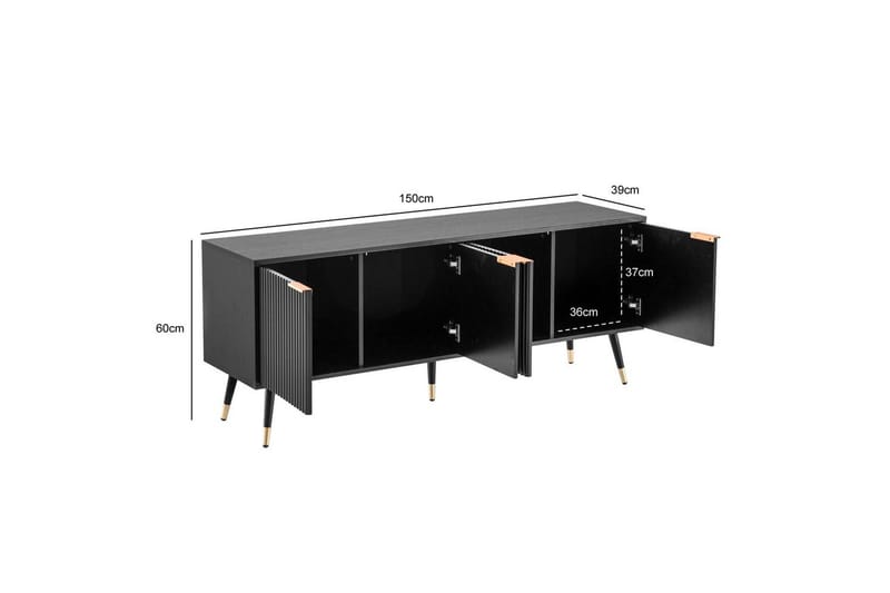 Lowboard Wohnling Spånskiva Svart Folierad med 2 Dörrar Modern Ek med Metallben - Products - Möbler - TV- & Mediamöbler - TV bänk & mediabänk