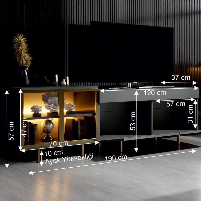 Seyring Tv-bänk 190 cm - Antracit och guld - Products - Möbler - TV- & Mediamöbler - TV bänk & mediabänk